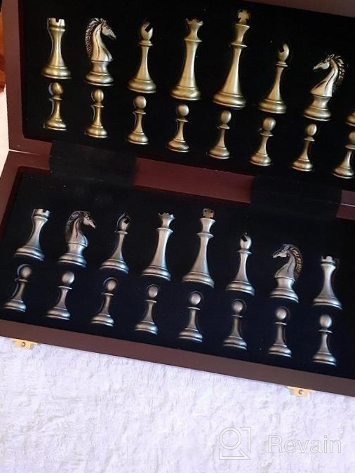 img 1 attached to Travel Metal Chess Set - Wooden Folding Board & Pieces For Adults & Kids | Fun Board Game! review by Rodney Nelson