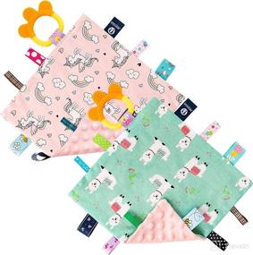 img 4 attached to 2-Pack Baby Soothing Plush Blankets with Unicorn Alpaca Design and Colorful Taggies Teether - Soft Security Blankets for Infants, Newborns, and Toddlers - Comfortable Hand Towels, Keepsake Toys, Perfect Gift