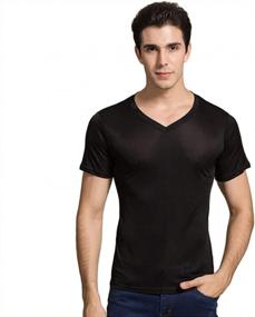 img 4 attached to Men'S Mulberry Silk V-Neck T-Shirts: Slim-Fit Short Sleeve Undershirts By Zylioo