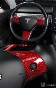 img 1 attached to LUCKEASY Carbon Fiber Steering Wheel Decorative Patch For Tesla Model 3 Tesla Model Y 2017-2022 Interior Auto Accessories(Red Carbon Fiber)