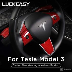 img 3 attached to Декоративная накладка на руль из углеродного волокна LUCKEASY для Tesla Model 3 Tesla Model Y 2017-2022 Интерьерные автомобильные аксессуары (красное углеродное волокно)