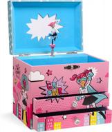 музыкальная шкатулка jewelkeeper girl power superhero с 2 выдвижными ящиками, меховая мелодия elise логотип