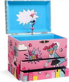 img 4 attached to Музыкальная шкатулка Jewelkeeper Girl Power Superhero с 2 выдвижными ящиками, меховая мелодия Elise