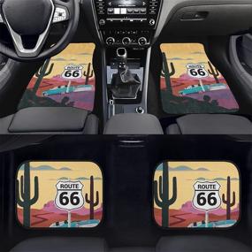 img 3 attached to 🚗 Poceacles 66 Route Print Car Floor Foot Mat: Stylish Heavy Duty Rubber, 4-Piece Set for All Weather Protection and Interior Decoration