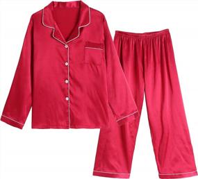 img 4 attached to Unisex Satin Pajama Set For Big Kids - Long Sleeve Button Down Sleepwear For Girls And Boys