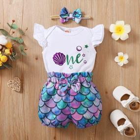 img 3 attached to Baby Girl One Birthday Outfits Ruffle Sleeve Romper+Strawberry Shorts+Headband 3Pcs Summer Clothes