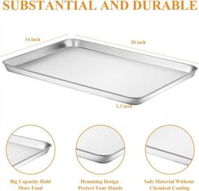 img 3 attached to Deedro Stainless Steel Baking Sheet Set Of 2 - Non Toxic & Heavy Duty Cookie Tray, Rust Free Mirror Finish Oven Pan 20 X 14 X 1.3 Inch - Easy Clean & Dishwasher Safe.