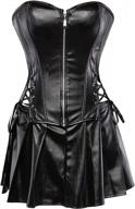 blidece women's punk rock faux leather steampunk corset set retro goth overbust steel bustier with skirt logo