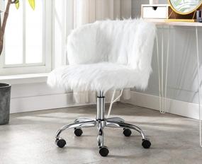 img 4 attached to Kmax Fur Home Office Chair Modern White Swivel Height Adjustable Desk Chair With Chorme Metal Base For Home Office Study Bedroom Vanity