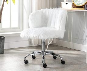 img 4 attached to Kmax Fur Home Office Chair Современный белый вращающийся регулируемый по высоте настольный стул с металлической основой Chorme для домашнего офиса, кабинета, спальни, тщеславия