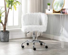 img 2 attached to Kmax Fur Home Office Chair Современный белый вращающийся регулируемый по высоте настольный стул с металлической основой Chorme для домашнего офиса, кабинета, спальни, тщеславия