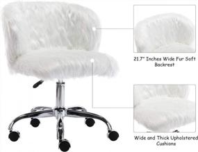 img 3 attached to Kmax Fur Home Office Chair Современный белый вращающийся регулируемый по высоте настольный стул с металлической основой Chorme для домашнего офиса, кабинета, спальни, тщеславия