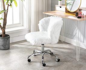 img 1 attached to Kmax Fur Home Office Chair Modern White Swivel Height Adjustable Desk Chair With Chorme Metal Base For Home Office Study Bedroom Vanity