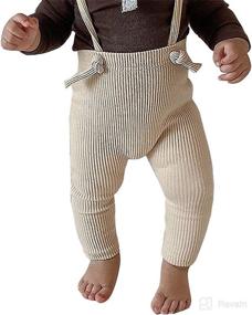 img 4 attached to 👖 U·nikaka Cotton Rib-Knit Legging Pants with Suspenders - Solid Baby Unisex Pants with Adjustable Knot Straps