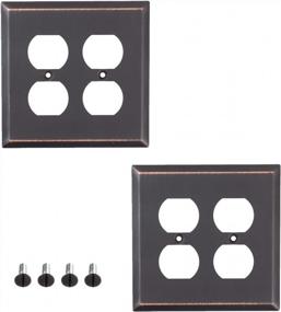 img 4 attached to SleekLighting Pack Of 2 Wall Plate Outlet Switch Covers Decorative Oil Rubbed Bronze Variety Of Styles: Decorator/Duplex/Toggle & Combo Size: 2 Gang Duplex