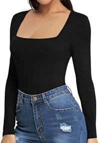 img 2 attached to 👗 MANGOPOP Womens Square Bodysuit Jumpsuit: Stylish Women's Clothing at Bodysuits Heaven