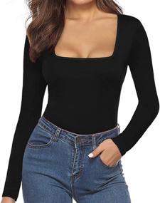 img 3 attached to 👗 MANGOPOP Womens Square Bodysuit Jumpsuit: Stylish Women's Clothing at Bodysuits Heaven