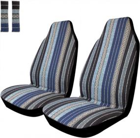img 4 attached to Protect Your Car'S Seats In Style With Copap Blue Stripe Baja Blanket Seat Covers - 4Pc Universal Set For Car, SUV & Truck