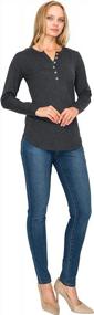 img 4 attached to Long Round Hem V-Neck Button Casual Short/Long Sleeve Henley Heather T Shirt Top