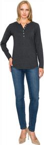 img 1 attached to Long Round Hem V-Neck Button Casual Short/Long Sleeve Henley Heather T Shirt Top