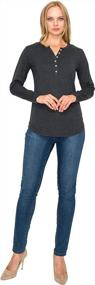 img 2 attached to Long Round Hem V-Neck Button Casual Short/Long Sleeve Henley Heather T Shirt Top