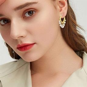 img 2 attached to 14K Gold Plated Huggie Hoop Earrings With Cute Ball Dangle For Women And Girls - Enhance Your Style
