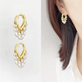 img 3 attached to 14K Gold Plated Huggie Hoop Earrings With Cute Ball Dangle For Women And Girls - Enhance Your Style