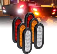 6-inch oval led trailer tail light kit - 2 red + 2 amber + 2 white [dot fmvss 108] [includes grommets & plugs] [ip67 waterproof] stop brake turn reverse back up trailer lights for rv truck logo