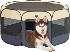 img 4 attached to Larger Color Block Dog Playpen with Removable Top - Portable Collapsible Design for Indoor/Outdoor Use