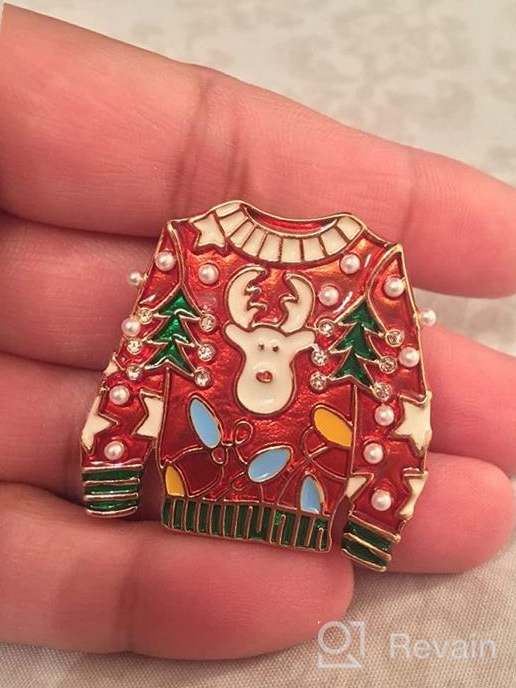 img 1 attached to 🎄 RareLove Vintage Ugly Christmas Sweater Brooch: Sparkling Reindeer & Rhinestone Christmas Tree Pins - Festive Brooch Jewelry for Women & Girls review by Evelin Barnett