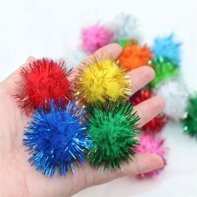 img 2 attached to 🐱 20 Pack of Assorted Color Sparkle Balls for Cats: Large 1.5 Inch Pom Pom Cat Toy - My Cat's All Time Favorite