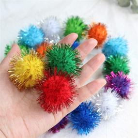img 1 attached to 🐱 20 Pack of Assorted Color Sparkle Balls for Cats: Large 1.5 Inch Pom Pom Cat Toy - My Cat's All Time Favorite