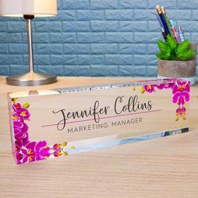 img 1 attached to 🖼️ Orchids Premium Clear Acrylic Glass Block Desk Name Plates (8"x2.5") - Enhance Your Workspace