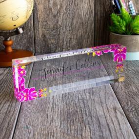 img 2 attached to 🖼️ Orchids Premium Clear Acrylic Glass Block Desk Name Plates (8"x2.5") - Enhance Your Workspace
