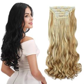 img 4 attached to REECHO 24" Curly Wavy 4 Pieces Blonde Mixed Clip In On Hair Extensions 25H613