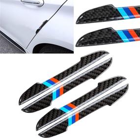 img 4 attached to Xotic Tech Real Carbon Fiber Car Side Door Edge Guards Protector Sticker Trim with M Color Strips - Compatible with BMW