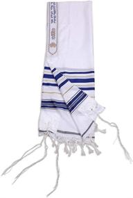 img 4 attached to 👑 Premium Handcrafted 100% Wool Tallit Prayer Shawl, Blue and Gold Stripes - Size 24" L x 72" W