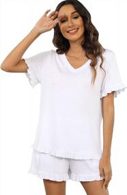 img 3 attached to Chic And Comfy: VILOVE Women'S Short Sleeved Pajama Set With Ruffle Shorts