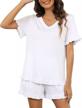 chic and comfy: vilove women's short sleeved pajama set with ruffle shorts logo