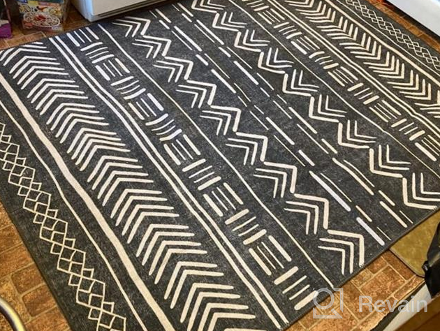 img 1 attached to Dark Gray 5'X7' Eco Friendly Recycled Machine Washable Contemporary Geometric Bohemian Stain Resistant Flat Weave Area Rug review by Junior Andreano