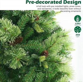img 1 attached to SHareconn 6.5Ft Prelit Premium Artificial Hinged Christmas Pine Tree With 350 Warm White & Multi-Color Lights, 60 Pine Cones And Foldable Metal Stand, Perfect Choice For Xmas Decoration, 6.5 FT