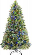 shareconn 6.5ft prelit premium artificial hinged christmas pine tree with 350 warm white & multi-color lights, 60 pine cones and foldable metal stand, perfect choice for xmas decoration, 6.5 ft logo