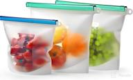 👜 3 pack of reusable silicone food storage bags - 2 large bags 50oz & 1 quart silicone bag - leakproof freezer bags - dishwasher safe sandwich bags - airtight silicone sous vide bags логотип