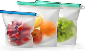 img 4 attached to 👜 3 Pack of Reusable Silicone Food Storage Bags - 2 Large Bags 50OZ & 1 Quart Silicone Bag - Leakproof Freezer Bags - Dishwasher Safe Sandwich Bags - Airtight Silicone Sous Vide Bags