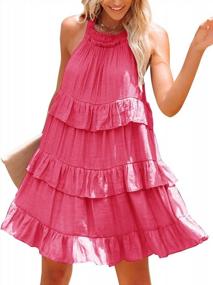 img 2 attached to Женское летнее платье Nirovien без рукавов с лямкой на шее, сексуальное многоуровневое свободное мини-платье, плиссированное короткое платье в стиле бэбидолл