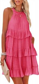 img 3 attached to Женское летнее платье Nirovien без рукавов с лямкой на шее, сексуальное многоуровневое свободное мини-платье, плиссированное короткое платье в стиле бэбидолл