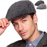 men's adjustable irish newsboy hats - flat cap, gatsby tweed ivy, cabbie style logo