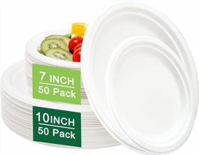 img 4 attached to I00000 100-Pack Heavy Duty Compostable Paper Plates - Biodegradable, Eco-Friendly, And Microwaveable Bagasse Plates For Parties, Picnics, And Events - Natural White Sugarcane Disposable Plates Set