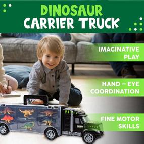 img 3 attached to 6 Vibrant Color Dinosaur Toys In Toysery Transport Carrier Truck - Perfect Gift For Boys & Girls Ages 3+
