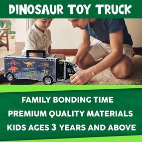 img 1 attached to 6 Vibrant Color Dinosaur Toys In Toysery Transport Carrier Truck - Perfect Gift For Boys & Girls Ages 3+